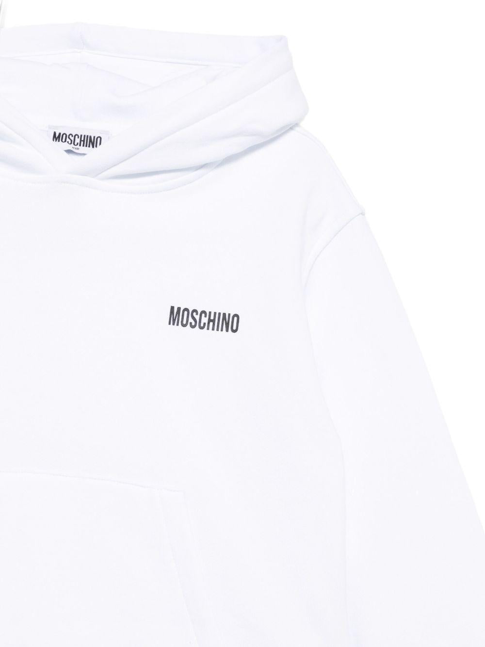 Felpa per bambina Moschino Kids bianco con cappuccio e strass con faccina sorridente - Rubino Kids