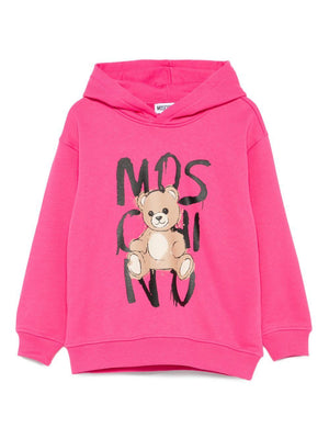 Moschino Kids fuchsia hooded sweatshirt for girls with teddy bear print
