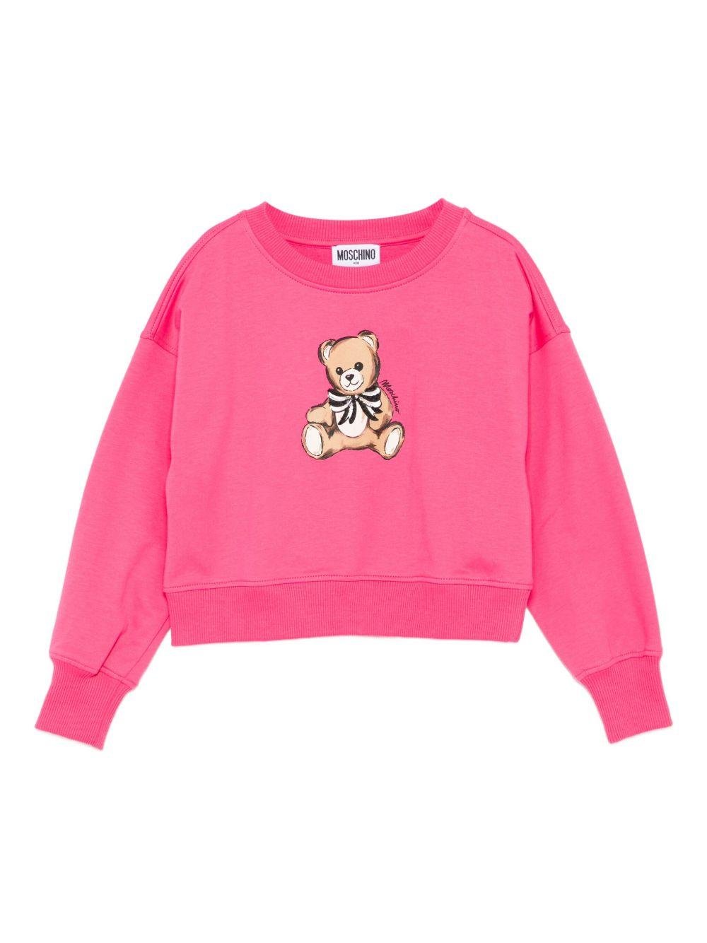 Felpa per bambina Moschino Kids fucsia con stampa teddy - Rubino Kids