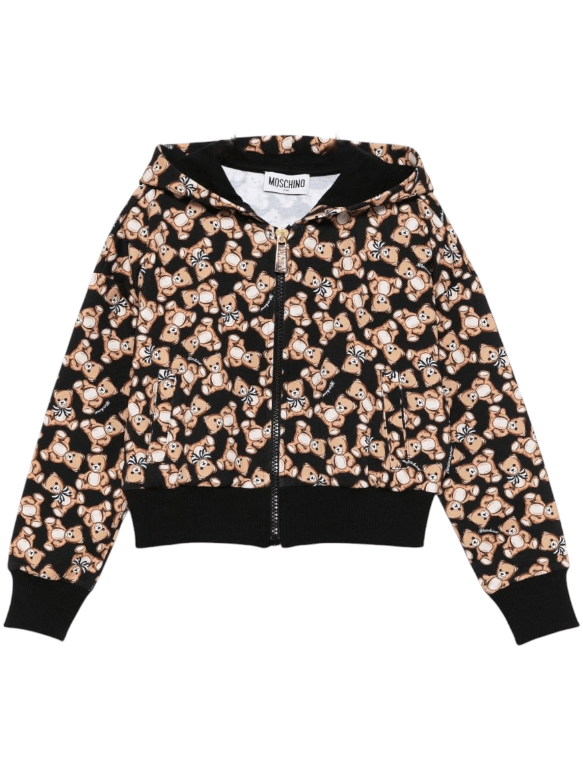 Felpa per bambina Moschino Kids nera con stampa all - over - Rubino Kids
