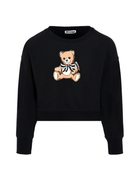 Felpa per bambina Moschino Kids nero con fiocco in raso con paillettes - Rubino Kids