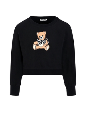Felpa per bambina Moschino Kids nero con fiocco in raso con paillettes