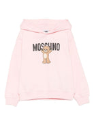Felpa per bambina Moschino Kids rosa con stampa Teddy e cappuccio - Rubino Kids