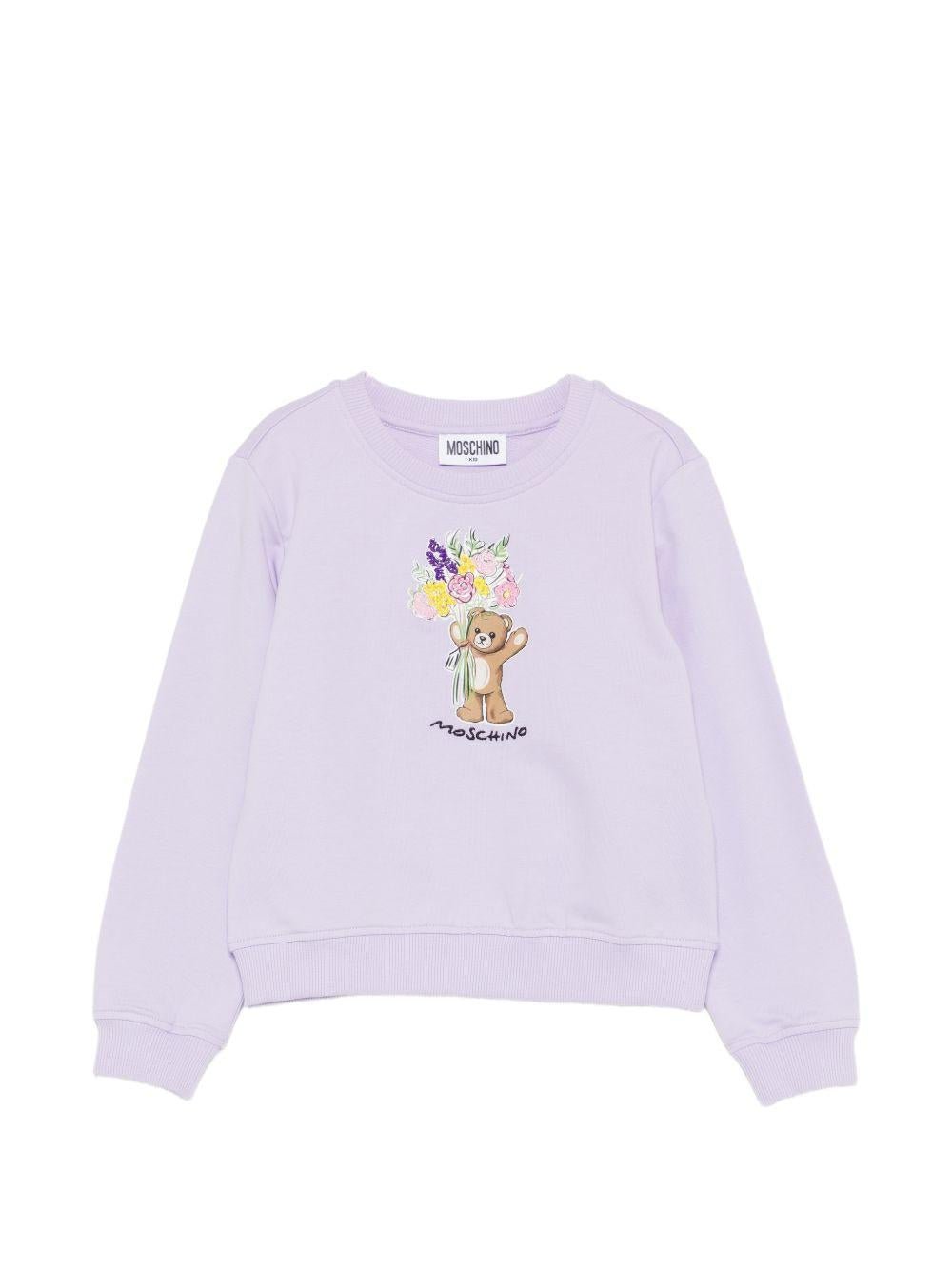 Felpa per bambina Moschino Kids viola con stampa orsetto sul davanti - Rubino Kids
