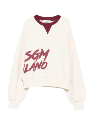 MSGM Kids beige V-neck sweatshirt for girls