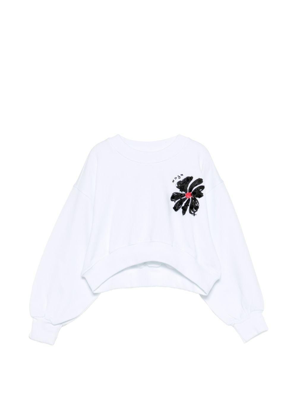 Felpa per bambina MSGM Kids bianca con applicazione logo - Rubino Kids