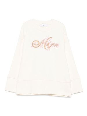 MSGM Kids white sweatshirt for girls with logo on the front