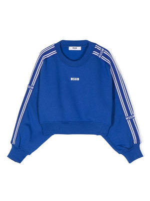 Felpa per bambina MSGM Kids blu con logo-nastro sulle maniche