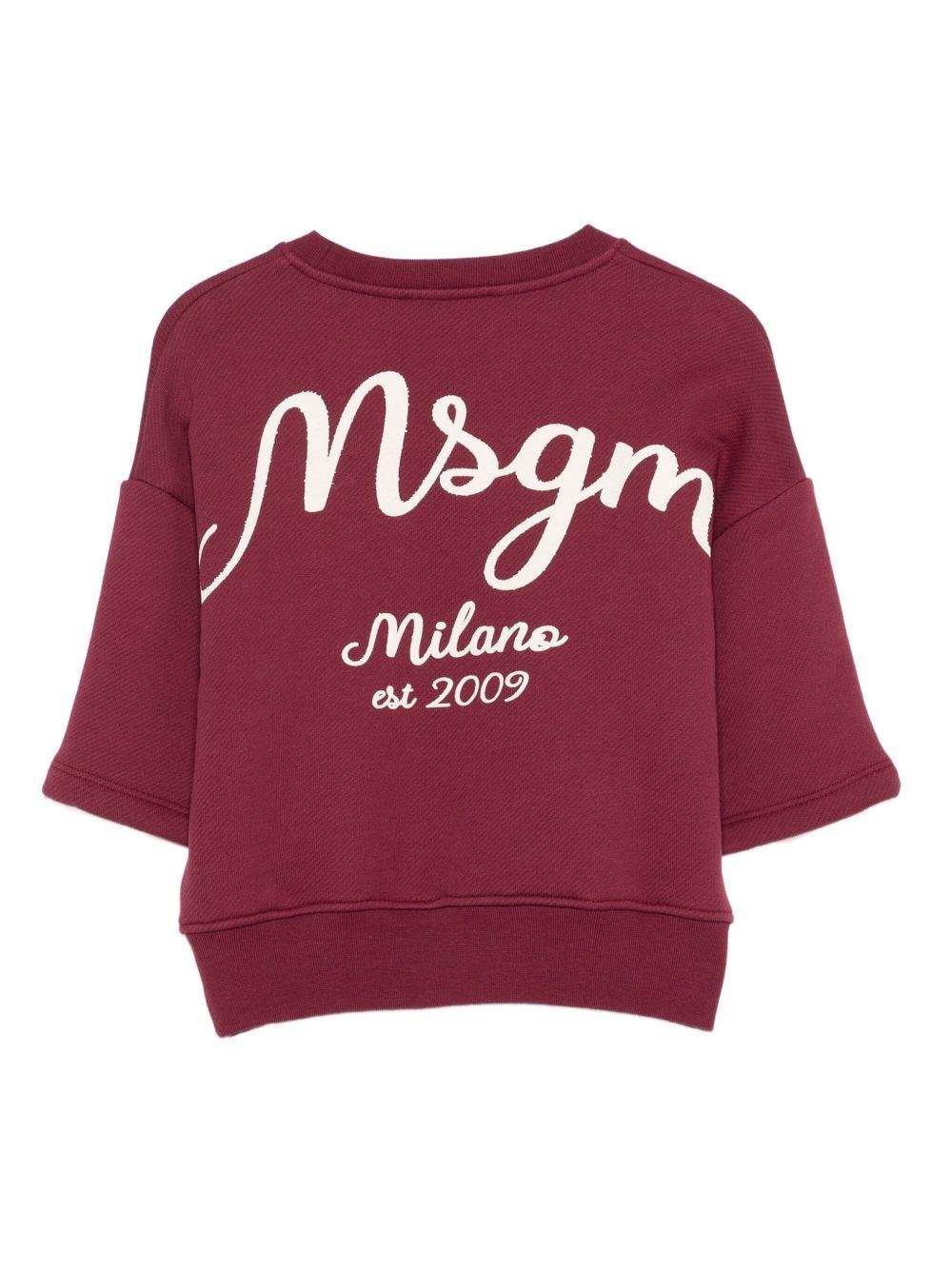 Felpa per bambina MSGM Kids bordeaux con logo ricamato - Rubino Kids