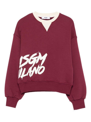 MSGM Kids burgundy V-neck sweatshirt for girls