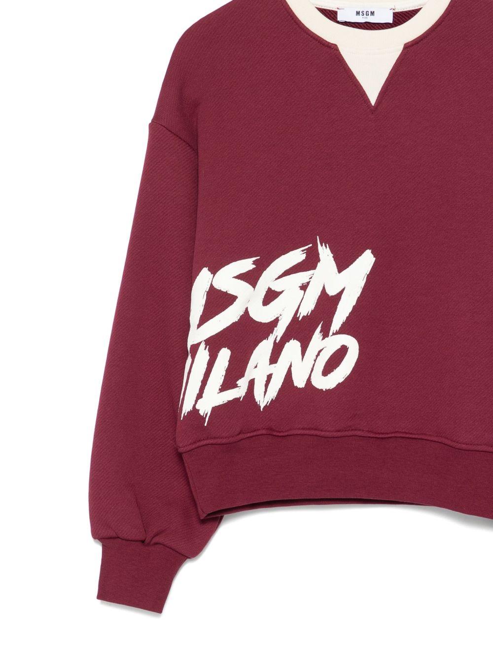 Felpa per bambina MSGM Kids bordeaux con scollo a V - Rubino Kids