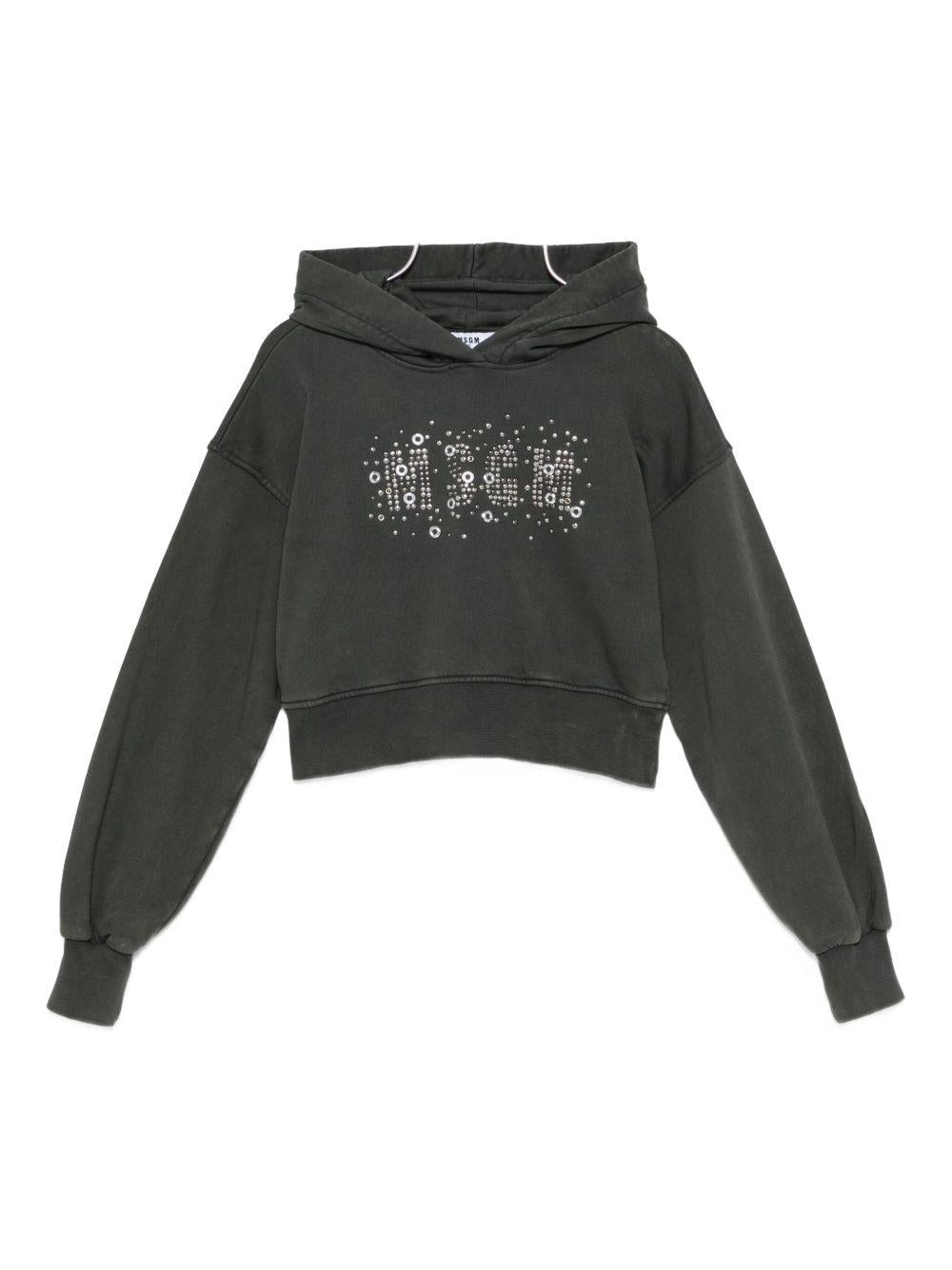 Felpa per bambina MSGM Kids grigia con decorazioni in cristallo - Rubino Kids