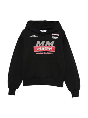 MSGM Kids black sweatshirt for girls embellished with crystals