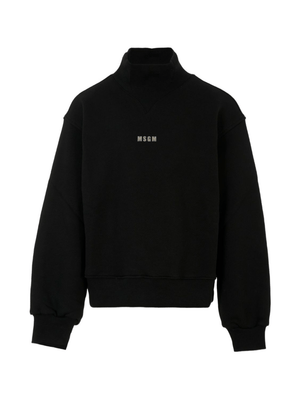 MSGM Kids black sweatshirt for girls with high collar