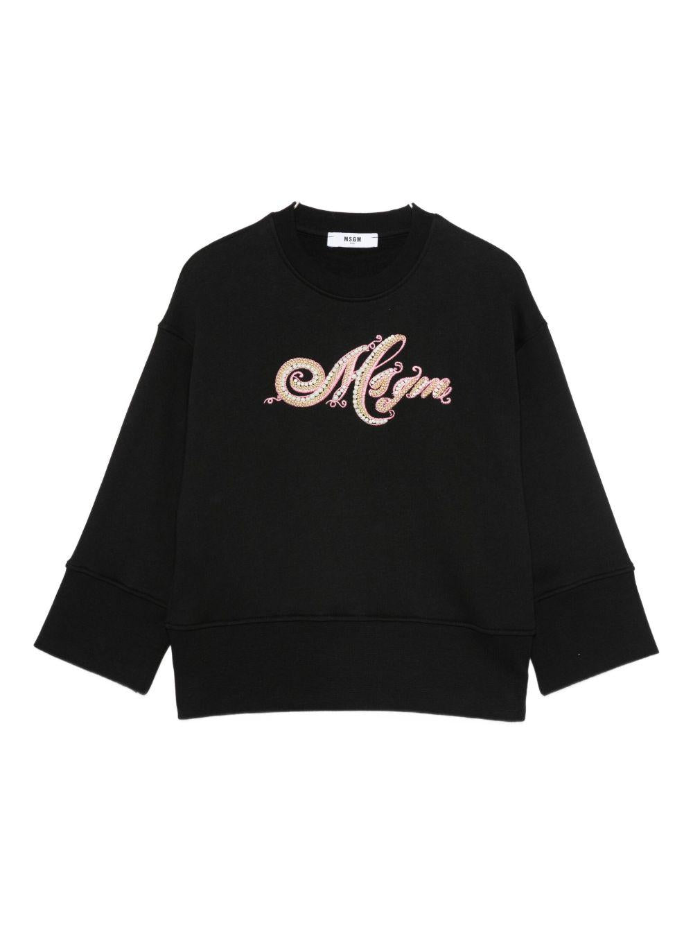 Felpa per bambina MSGM Kids nero con logo sul davanti - Rubino Kids