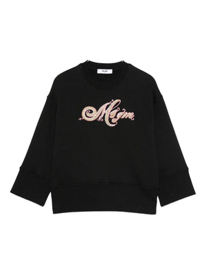 MSGM Kids black sweatshirt for girls with logo on the front