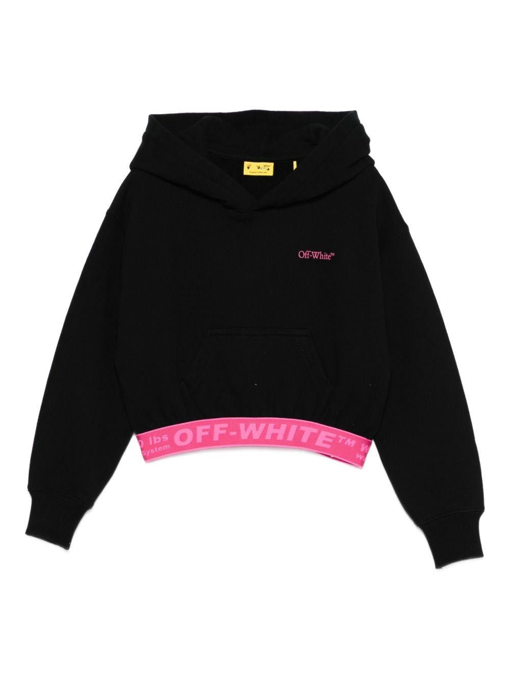 Felpa per bambina Off - White Kids nera con cappuccio e ricamo con logo - Rubino Kids