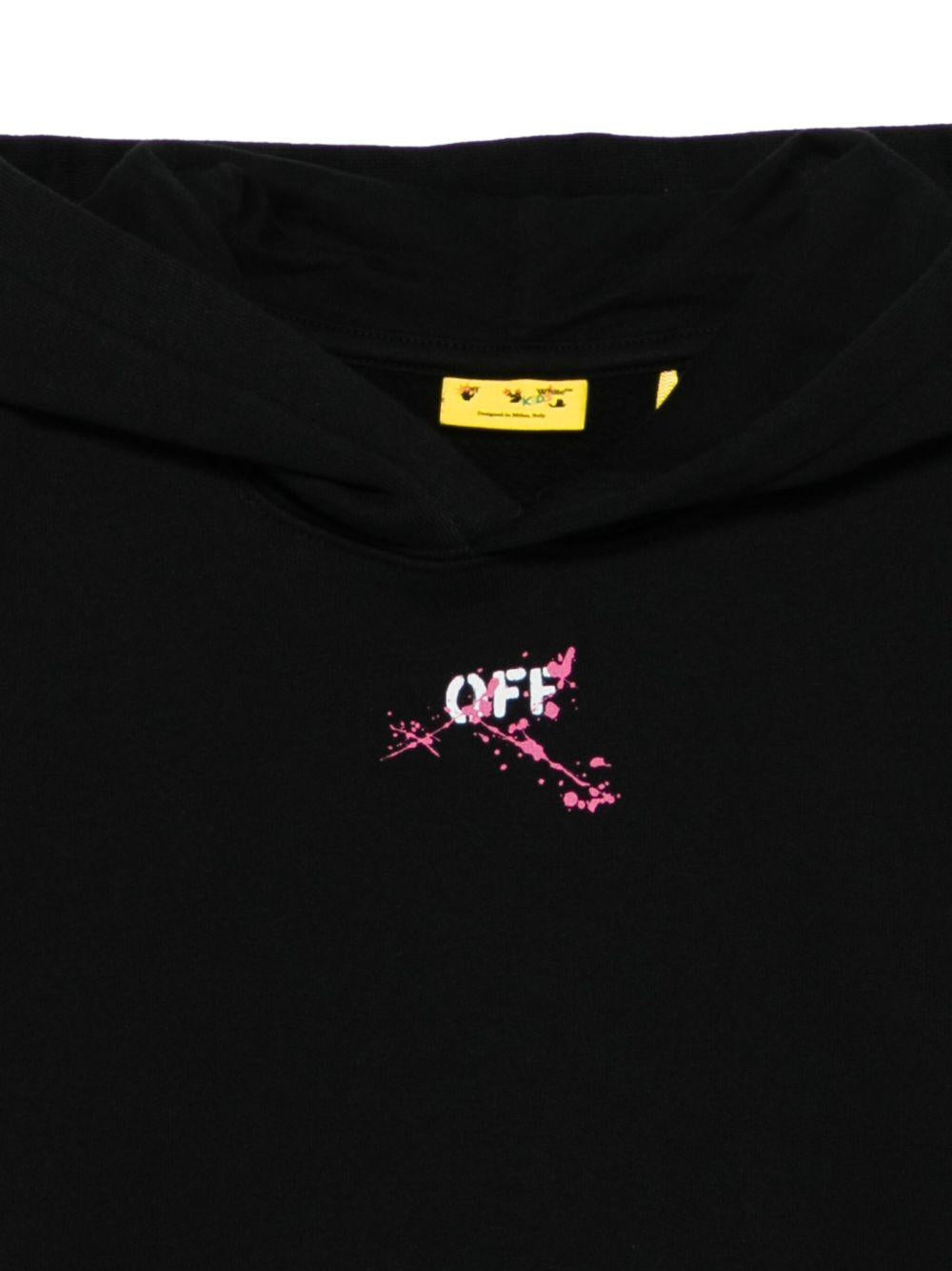 Felpa per bambina Off - White Kids nera con cappuccio e stampa con logo - Rubino Kids