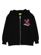 Felpa per bambina Off - White Kids nera con cappuccio stampa con logo effetto vernice spray - Rubino Kids