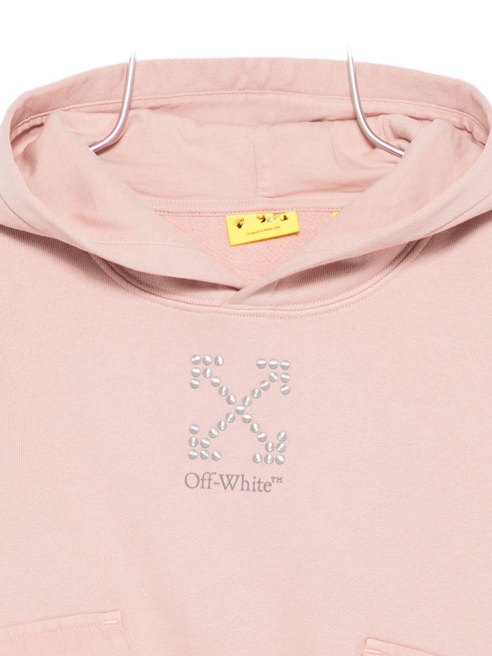 Felpa per bambina Off - White Kids rosa con cappuccio e stampa con logo - Rubino Kids