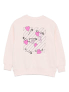 Felpa per bambina Off - White Kids rosa con grafica e orlo a coste - Rubino Kids