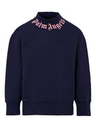 Felpa per bambina Palm Angels Kids blu con dettaglio logo - Rubino Kids