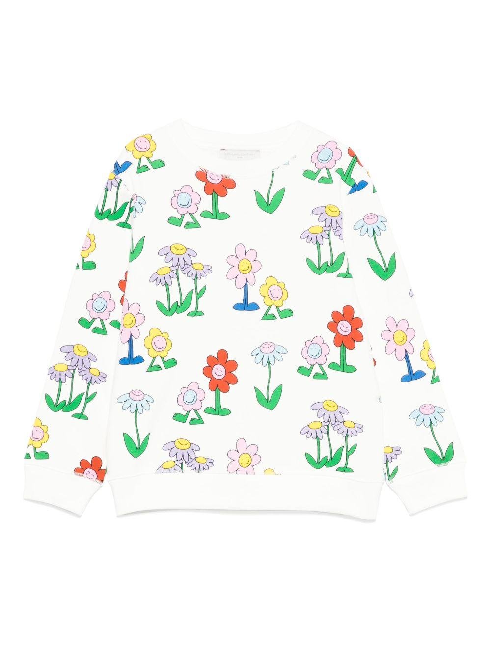 Felpa per bambina Stella McCartney Kids bianco con stampa a fiori - Rubino Kids