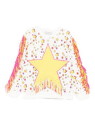 Felpa per bambina Stella McCartney Kids bianco con stampa stelle e frange - Rubino Kids