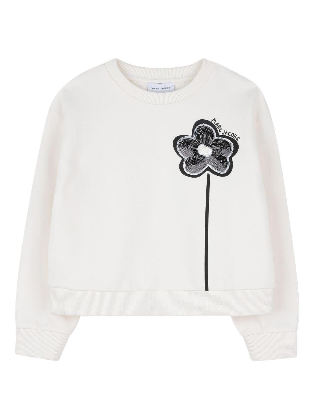 Felpa per bambina The Marc Jacobs Kids bianca con applicazioni a fiore - Rubino Kids