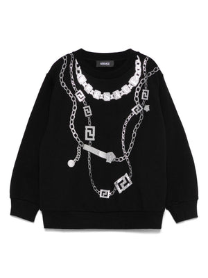 Felpa per bambina Versace Kids nero con stampa collana loghi