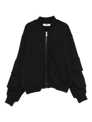 MSGM Kids black zip-up sweatshirt for girls