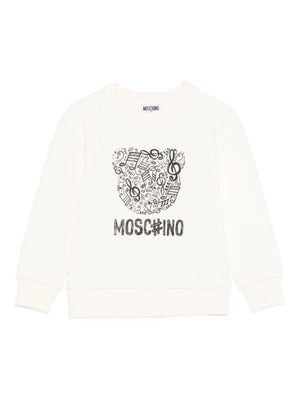 Felpa per bambini Moschino Kids bianca con motivo a note musicali