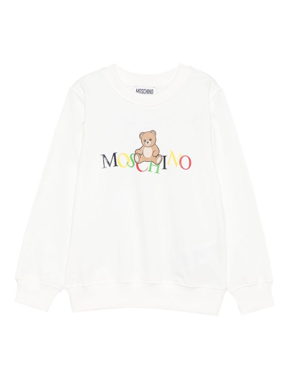 Felpa per bambini Moschino Kids bianca con stampa Teddy - Rubino Kids