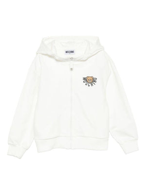 Moschino Kids white zip-up sweatshirt for children