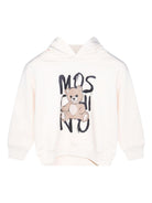 Felpa per bambini Moschino Kids bianco con stampa Teddy e cappuccio - Rubino Kids