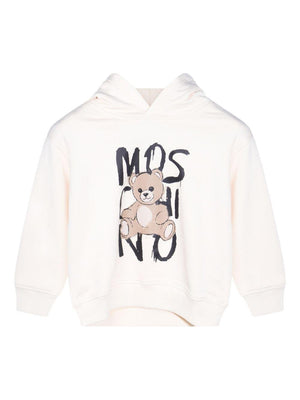 Moschino Kids white sweatshirt with teddy print and hood