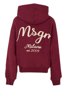 Felpa per bambini MSGM Kids bordeaux con cappuccio con logo ricamato - Rubino Kids