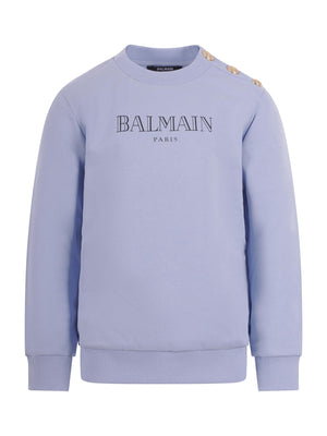 Balmain Kids light blue sweatshirt with logo on the front