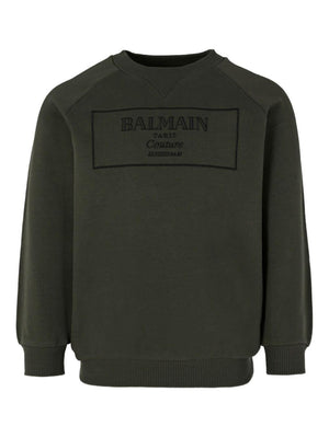 Balmain Kids green sweatshirt with embroidered logo