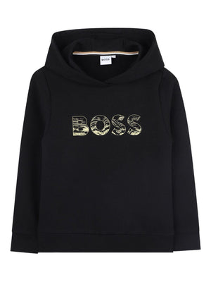 Felpa per bambino BOSS Kids nera con cappuccio
