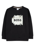 Felpa per bambino Boss Kids nera con stampa con logo - Rubino Kids