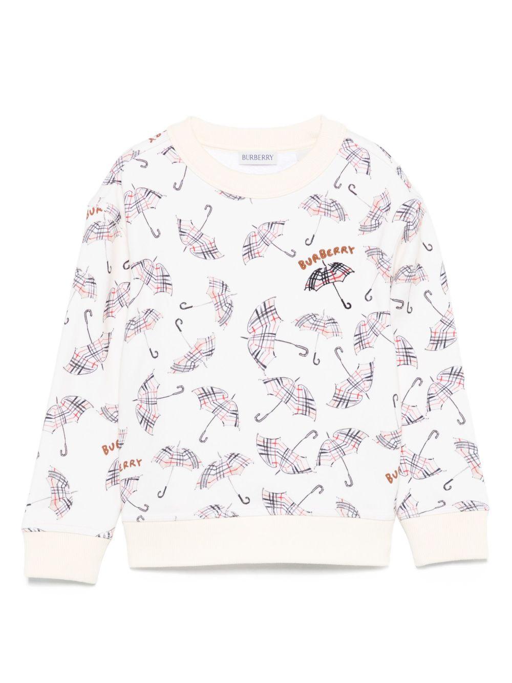 Felpa per bambino Burberry Kids bianco con stampa ombrello - Rubino Kids