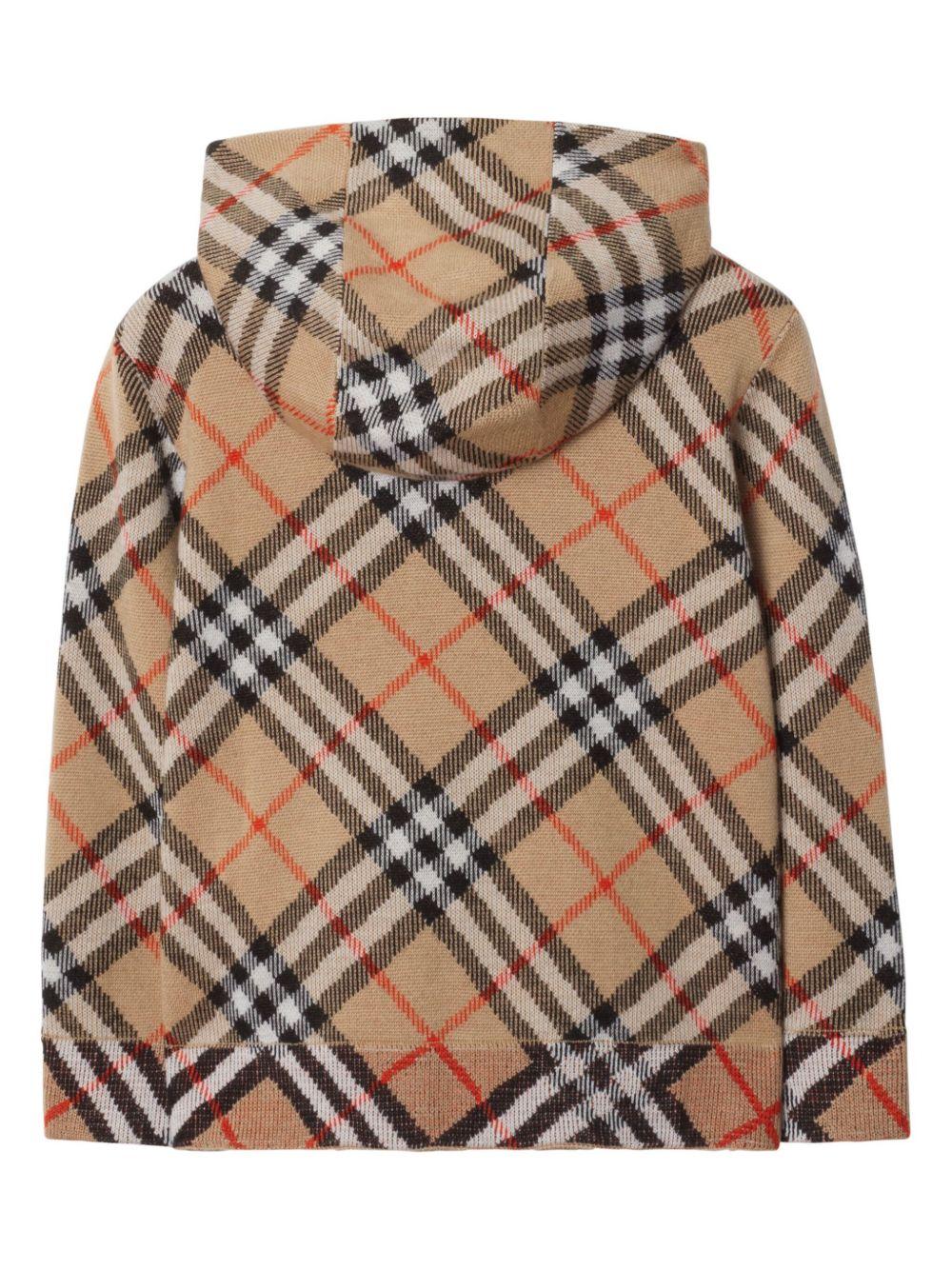 Felpa per bambino Burberry Kids marrone con cappuccio e motivo a quadri - Rubino Kids