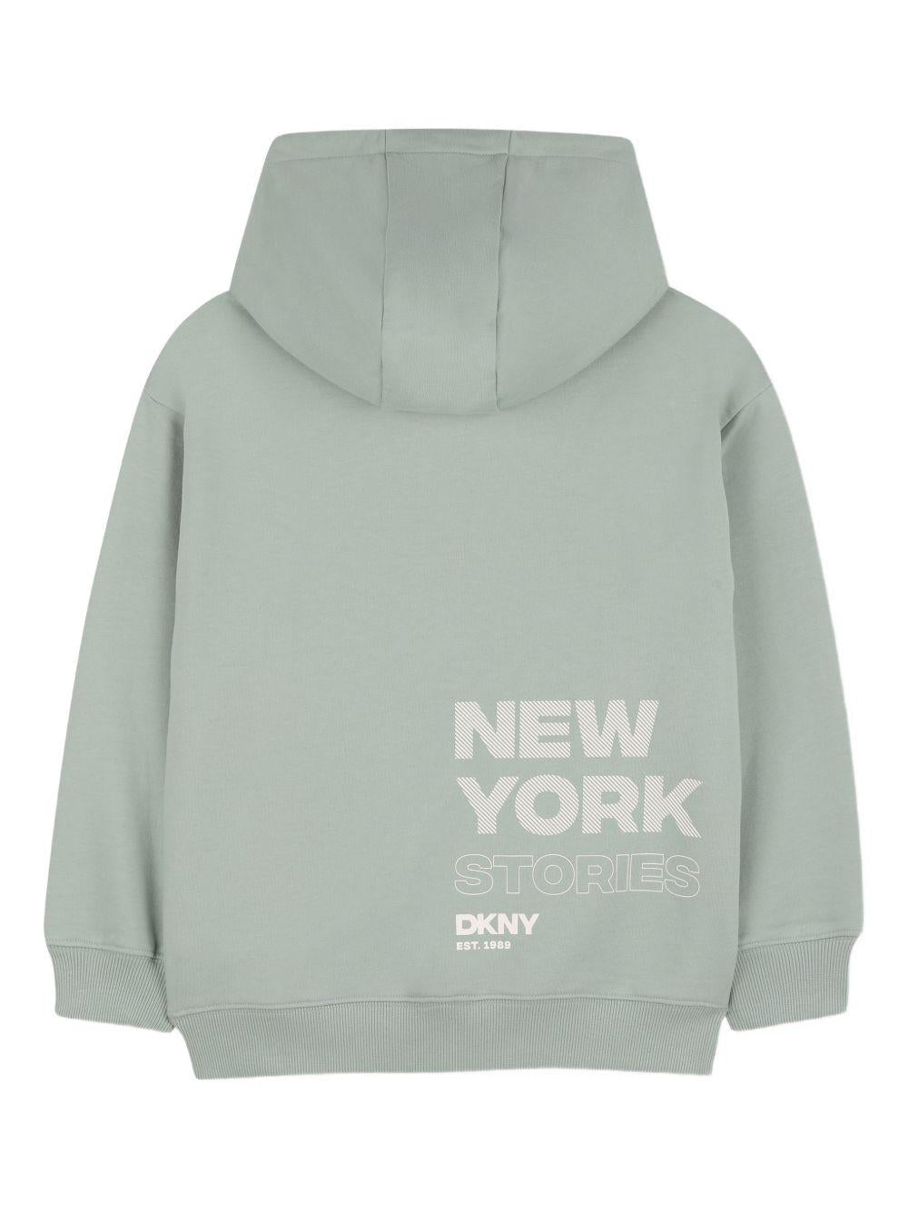 Felpa per bambino DKNY Kids verde con dettaglio logo sul davanti - Rubino Kids