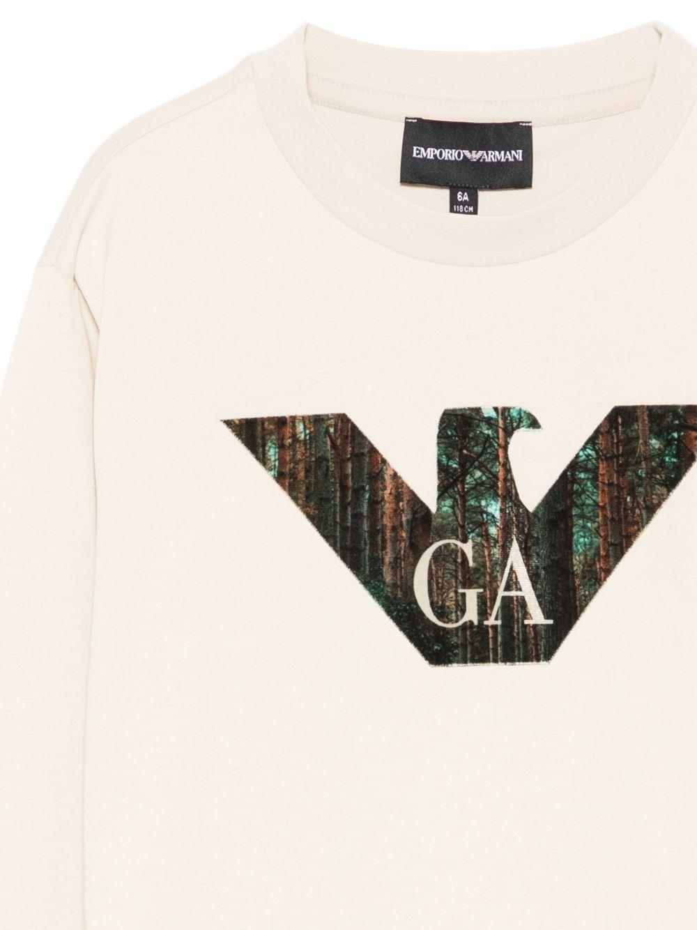 Felpa per bambino Emporio Armani Kids beige con logo sul davanti - Rubino Kids