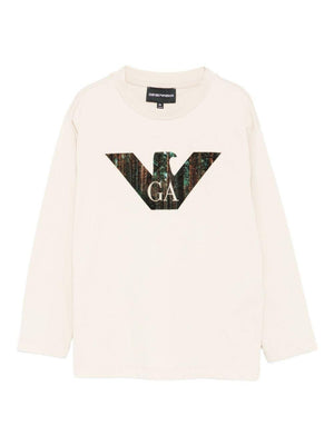 Felpa per bambino Emporio Armani Kids beige con logo sul davanti