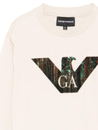Felpa per bambino Emporio Armani Kids beige con logo sul davanti - Rubino Kids