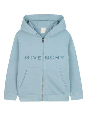 Givenchy Kids light blue sweatshirt for boys with front zip closure