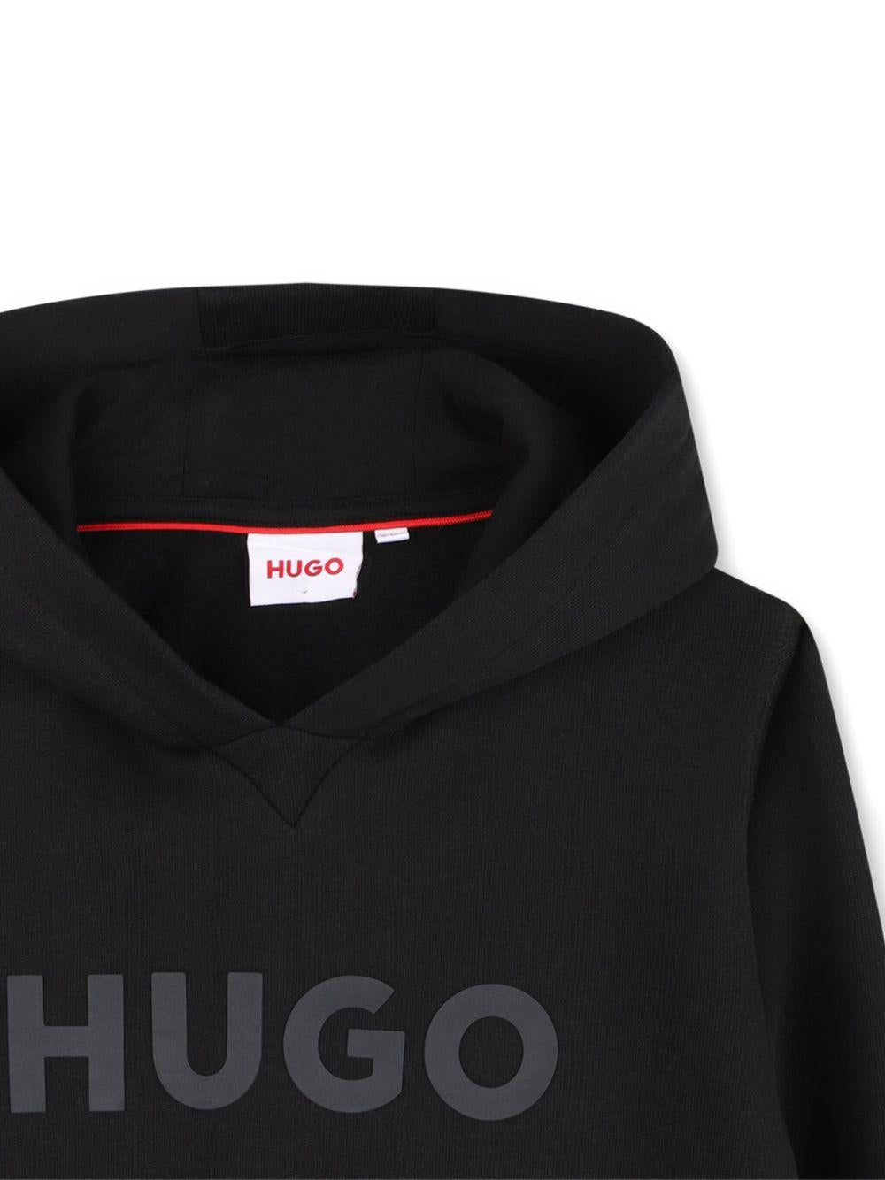Felpa per bambino Hugo Kids nera con cappuccio e logo - Rubino Kids