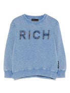 Felpa per bambino John Richmond Junior azzurro con logo - Rubino Kids
